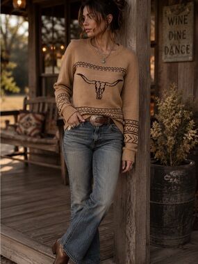 Cotton & Rye Longhorn Western Sweater Small